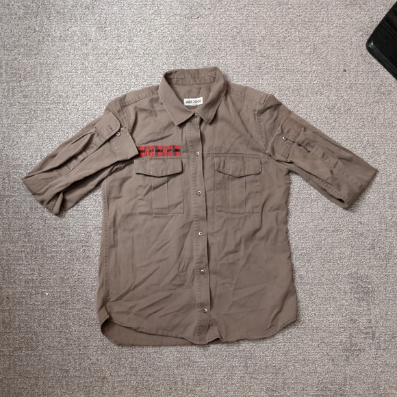 Vans Jackets & Blazers - Vans Off The Wall Women's L Camo Green Snap Shirt Jacket, Military Skate Style